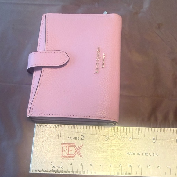 kate spade Hudson Small Pink Pebbled Leather Snap Wallet with Gold Logo - Picture 5 of 8